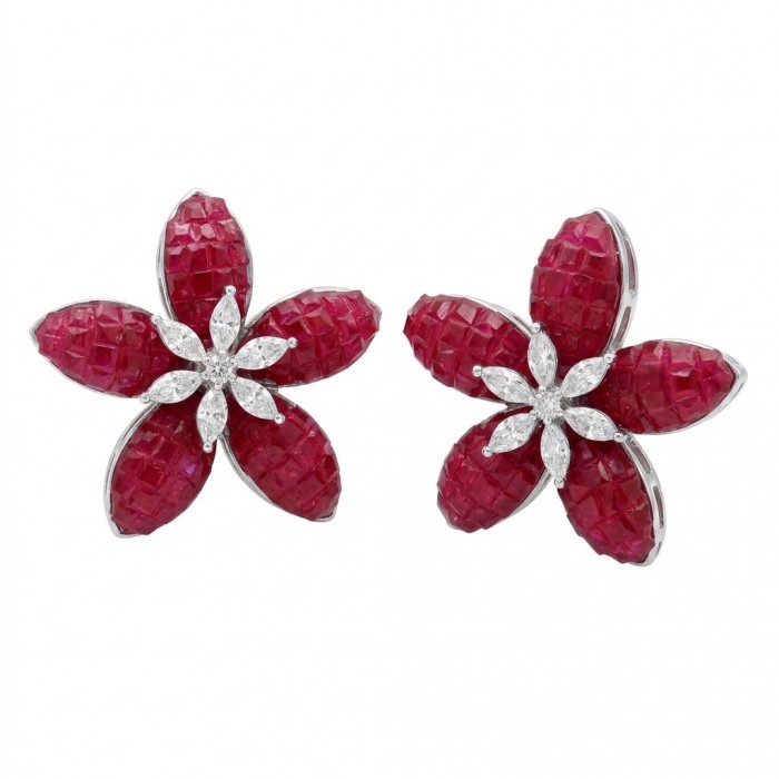 Giuseppina - mystery setting 7.8 carat authentic Ruby .925 Sterling Silver handcrafted Statement earrings