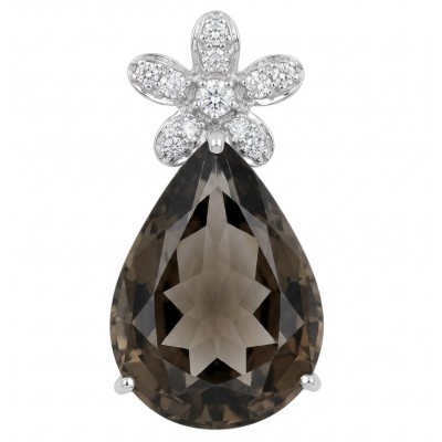 Scarlett Authentic 15.5 carat Smoky Topaz rhodium over .925 Sterling Silver handmade Statement Pendant