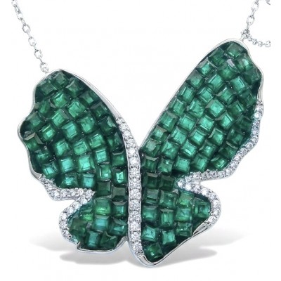 Precious Butterfly authentic 22.9 carat Colombian Emerald .925 Sterling Silver handcrafted Statement necklace