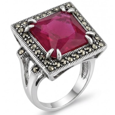 Carmen Natural asscher cut 14.7 carat Kashmir Ruby .925 Sterling Silver handmade Statement Ring size 8