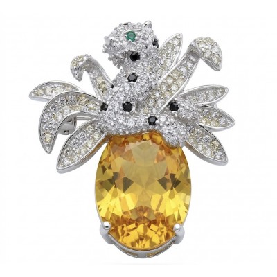Yellow Cheetah authentic 12.5 carat yellow Sapphire .925 Sterling Silver Handcrafted pendant brooch