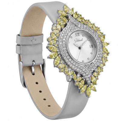 Precious 10.5 carat Authentic yellow Sapphire Genuine Leather strap .925 Sterling Silver handmade Watch