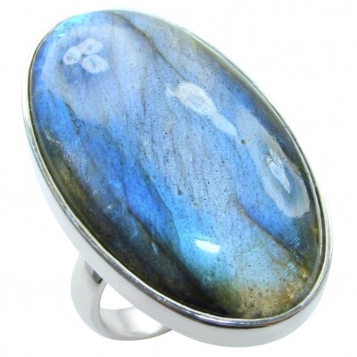 Shimmering Natural Labradorite .925 Sterling Silver handcrafted Large ring size 8 adjustable
