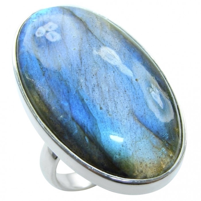 Shimmering Natural Labradorite .925 Sterling Silver handcrafted Large ring size 8 adjustable