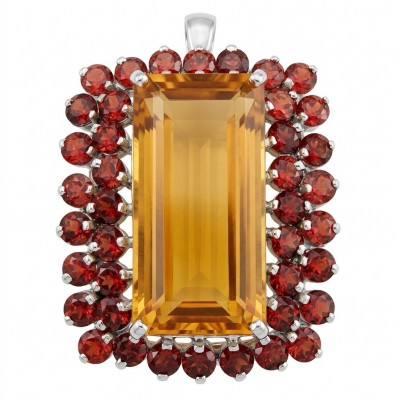 Giovanna baquette cut 38.2 carat Golden Topaz rhodium over .925 Sterling Silver handmade Pendant - Brooch