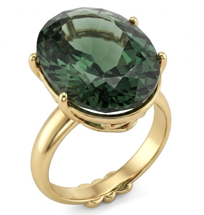 Exotic Beauty oval cut 17.5 carat Helenite .925 Sterling Silver dipped in Real 14k Gold handmade Ring s. 9 1/2