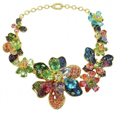 Blooming Garden 145.2 carat Natural multicolot Topaz 14k Gold over .925 Sterling Silver handcrafted Statement necklace