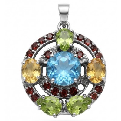 Colors of the Earth Precious 24.5 carat Multigem .925 Sterling Silver dipped in black rhodium Pendant