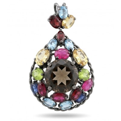 Conqueror Authentic 9.5 carat carved 10.8 CARAT Smoky Topaz black rhodium over .925 Sterling Silver handmade Statement Pendant