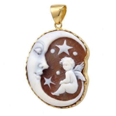 Exquisite Little Angel Cameo from Sea Shell 18K Gold over .925 Sterling SilverMade in Italy Statement pendant