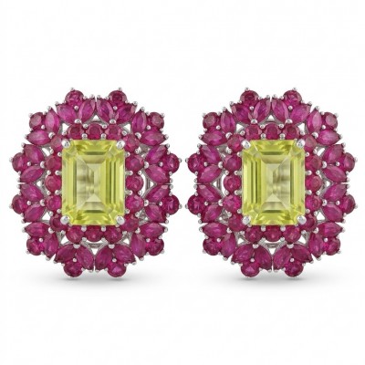 Francesca Authentic 15.5 carat Brazilian Citrine Mozambique Ruby .925 Sterling Silver brilliantly handcrafted Statement earrings