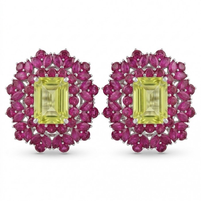 Francesca Authentic 15.5 carat Brazilian Citrine Mozambique Ruby .925 Sterling Silver brilliantly handcrafted Statement earrings