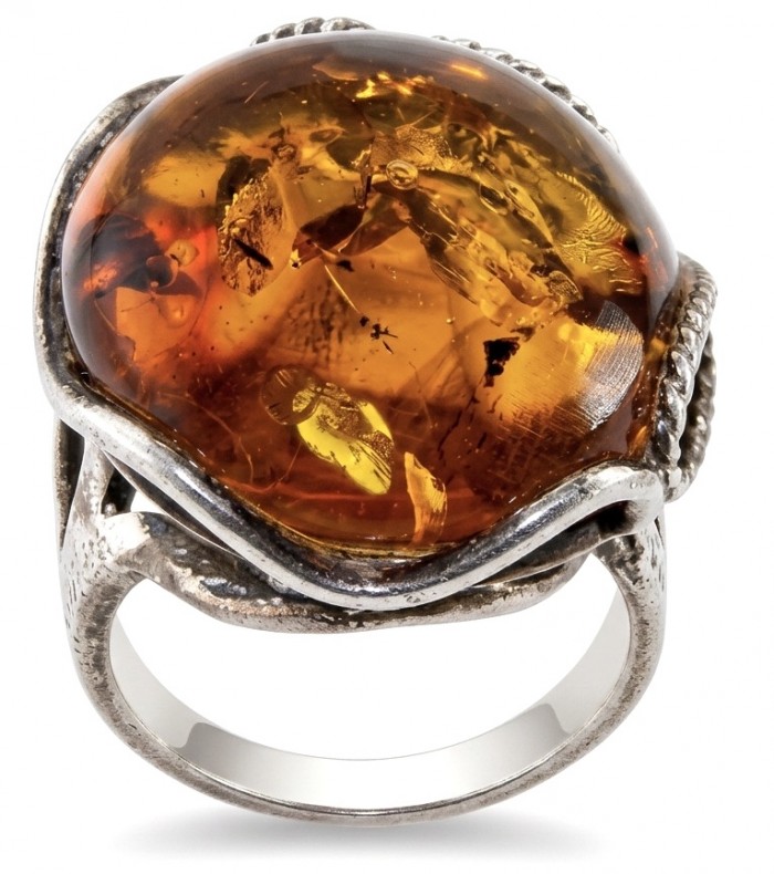 Serenity Natural GOLDEN Baltic Amber .925 Sterling Silver handmade Large Statement Ring size 7
