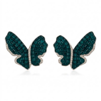 Incredible Butterflies genuine mystery setting 15.5 CARAT Emerald .925 Sterling Silver handcrafted Earrings