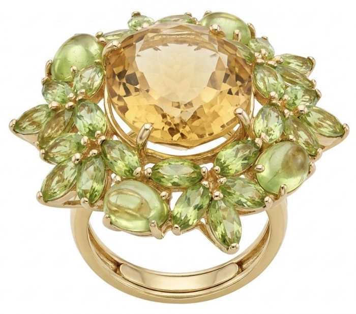 Vivien - Natural 19. 2 carat Citrine .925 Sterling Silver dipped in 18K Gold handcrafted Statement ring; s. 5