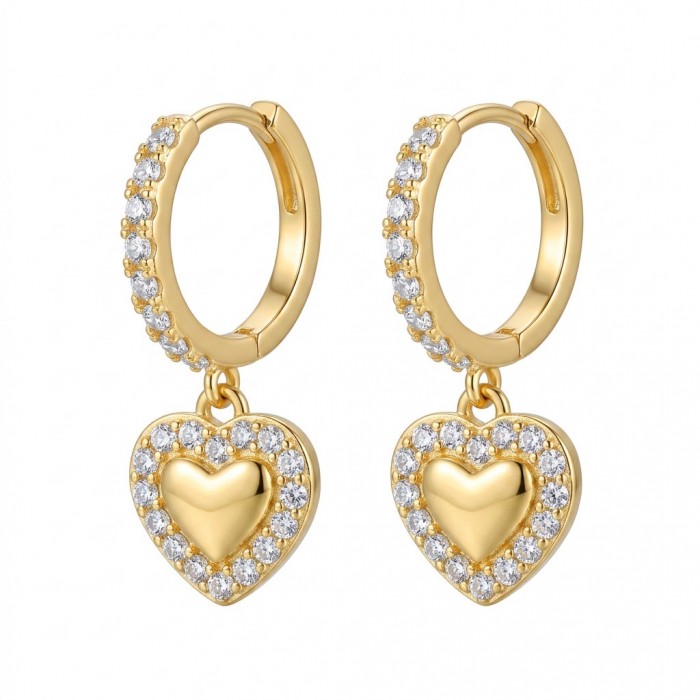 Precious Hearts - authentic 0.5 carat White Topaz .925 Sterling Silver dipped in 14K Gold handcrafted Statement Earrings