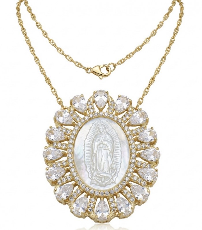 Virgin MARY Precious Blister Pearl 18K Gold over .925 Sterling Silver Necklace