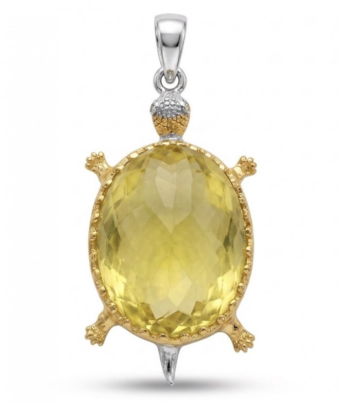 Precious Turtle Authentic 24.2 carat Brazilian Citrine rhodium over .925 Sterling Silver handcrafted Statement Pendant - video