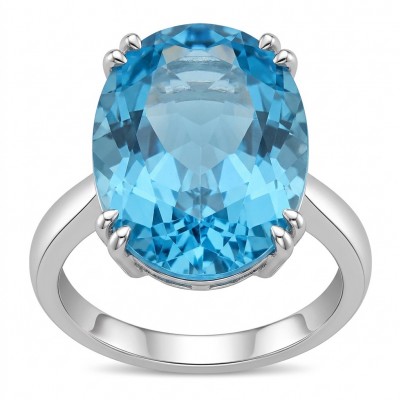 Atlantica 22.8 carat Swiss Blue Topaz .925 Sterling Silver dipped in rhodium handcrafted ring size 7 1/4