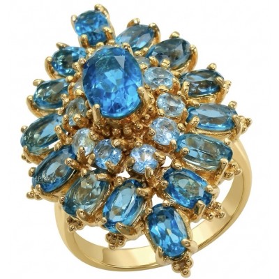Oceania 10.9 carat authentic London Blue Topaz 22K Gold over .925 Sterling Silver Handcrafted Ring size 7
