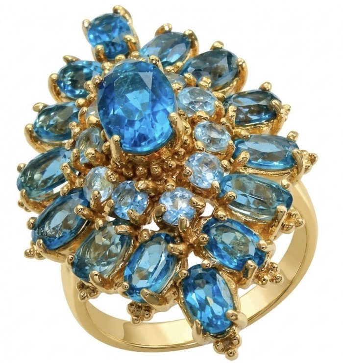 Oceania 10.9 carat authentic London Blue Topaz 22K Gold over .925 Sterling Silver Handcrafted Ring size 7