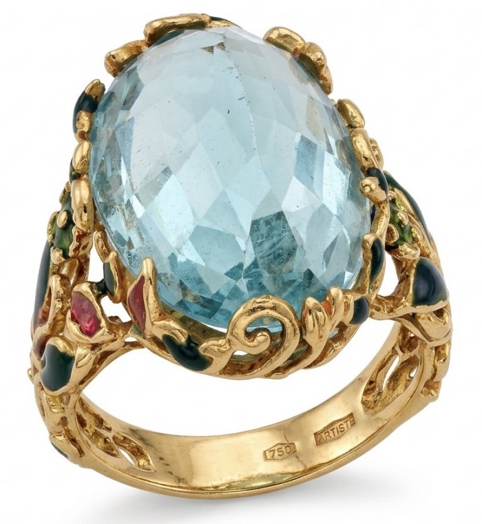 Nirvana Natural Fancy Rose cut 22.8 carat Swiss Blue Topaz .925 Sterling Silver dipped in 22K Gold handmade Statement Ring size 7 1/4