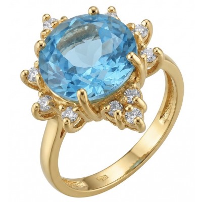Blue Wonder Natural 8.8 carat Swiss Blue Topaz .925 Sterling Silver dipped in 22K Gold handmade Statement Ring size 7