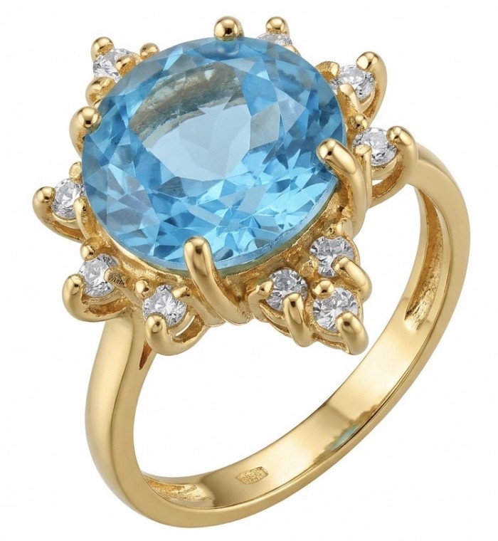 Blue Wonder Natural 8.8 carat Swiss Blue Topaz .925 Sterling Silver dipped in 22K Gold handmade Statement Ring size 7
