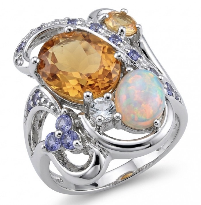 Giovanna 8.9 carat Brazilian Citrine 4.2 carat Australian Fire Opal .925 Sterling Silver dipped in rhodium handcrafted ring; s. 8