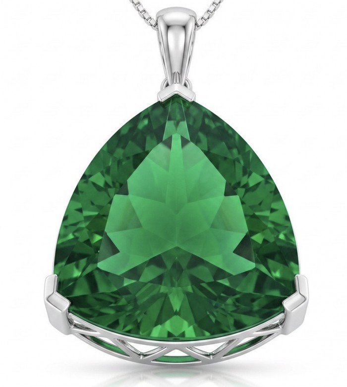 Trillion Cut Perfect 29.5 carat Volcanic Helenite .925 Sterling Silver handcrafted Pendant