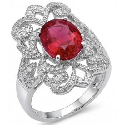 Bella Rosa Genuine 5.5 CARAT Ruby rhodium over .925 Sterling Silver Statement Ring size 6 1/4