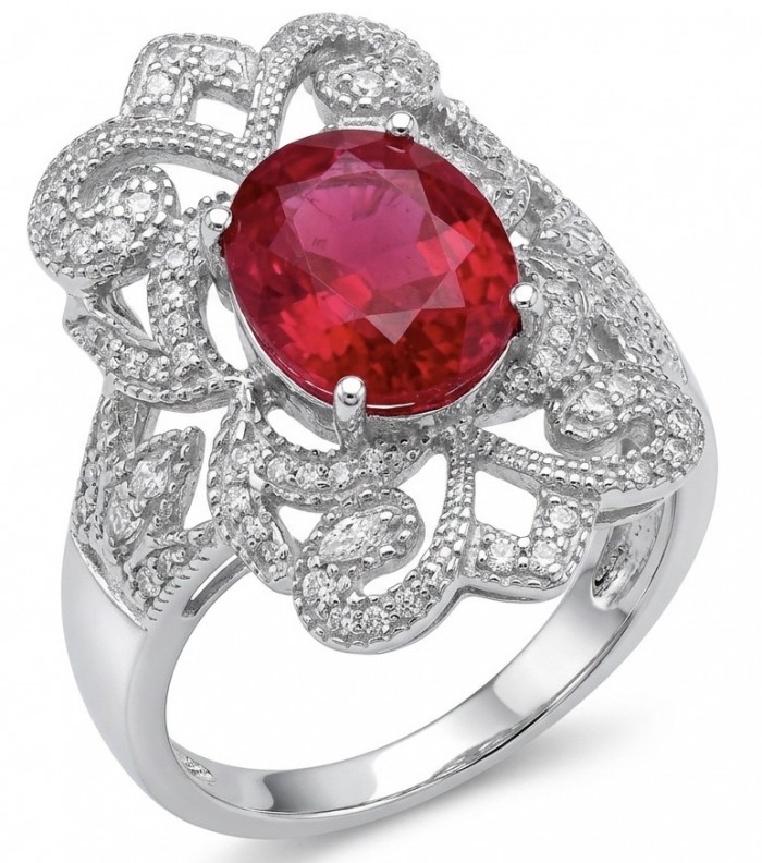 Bella Rosa Genuine 5.5 CARAT Ruby rhodium over .925 Sterling Silver Statement Ring size 6 1/4