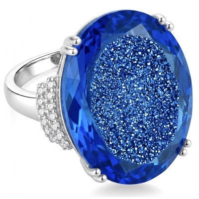 Paris Sky Blue 15.8 carat Swiss Blue Topaz .925 Sterling Silver dipped in rhodium handcrafted ring size 7 3/4