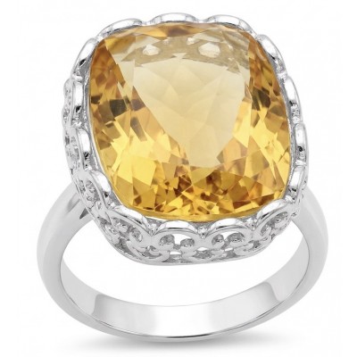 Vivien - Natural 22. 2 carat Citrine .925 Sterling Silver dipped rhodium handcrafted Statement ring; s. 8