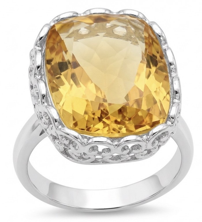 Vivien - Natural 22. 2 carat Citrine .925 Sterling Silver dipped rhodium handcrafted Statement ring; s. 8