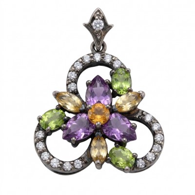 Divine creation 14.8 carat Precious Amethyst .925 Sterling Silver dipped in black rhodium handcarfted Pendant