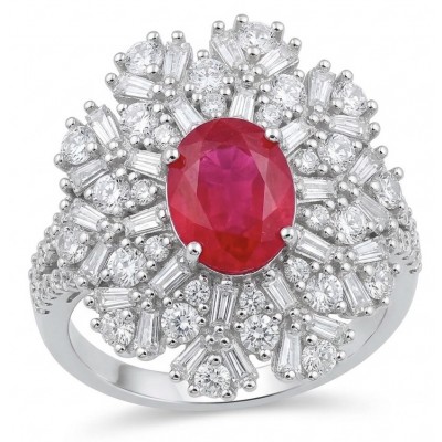 Bella Rosa Genuine 5.5 CARAT Ruby rhodium over .925 Sterling Silver Statement Ring size 8