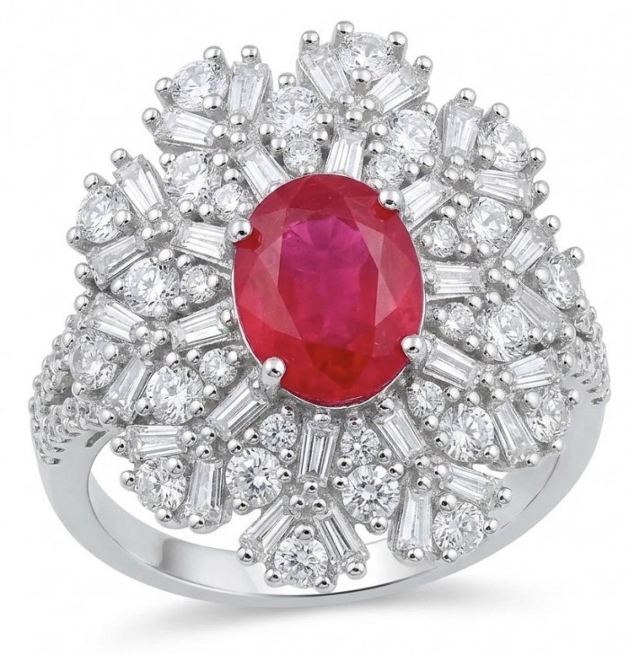 Bella Rosa Genuine 5.5 CARAT Ruby rhodium over .925 Sterling Silver Statement Ring size 8