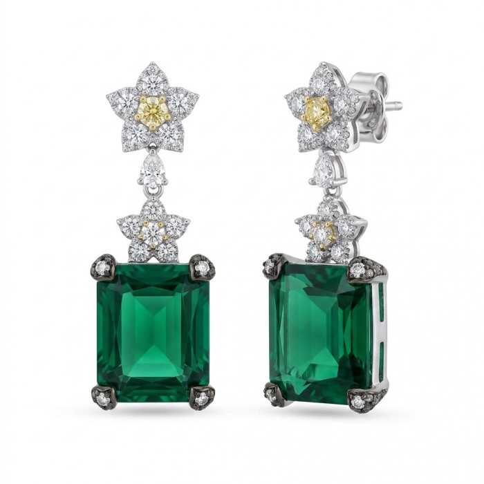Tiffany - Authentic 14.8 CARAT Siberian Chrome Diopside rhodium over .925 Sterling Silver handcrafted earrings