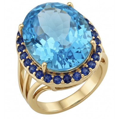 Pacifica 27.8 carat Swiss Blue Topaz 22K Gold over .925 Sterling Silver dipped in rhodium handcrafted ring size 7 1/4