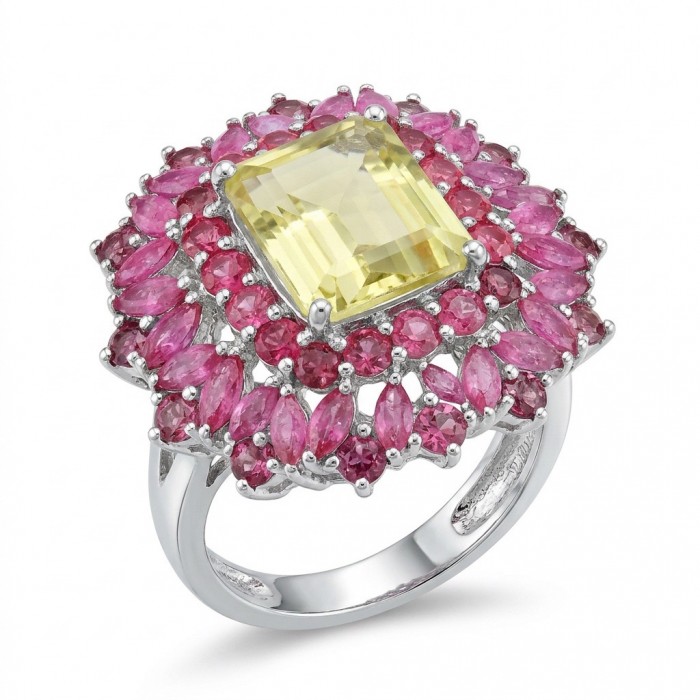 Francesca Authentic 8.9 carat Brazilian Citrine Mozambique Ruby .925 Sterling Silver brilliantly handcrafted Statement Statement ring; s. 8 3/4