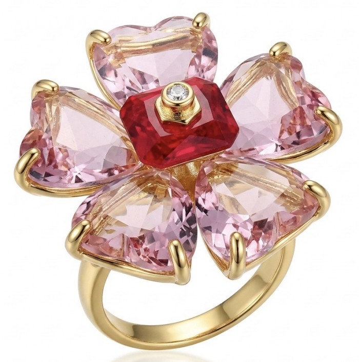 Cherry Blossom 27.5 carat Pink Amethyst 14K Gold over .925 Silver handcrafted Cocktail Ring s. 8 1/4