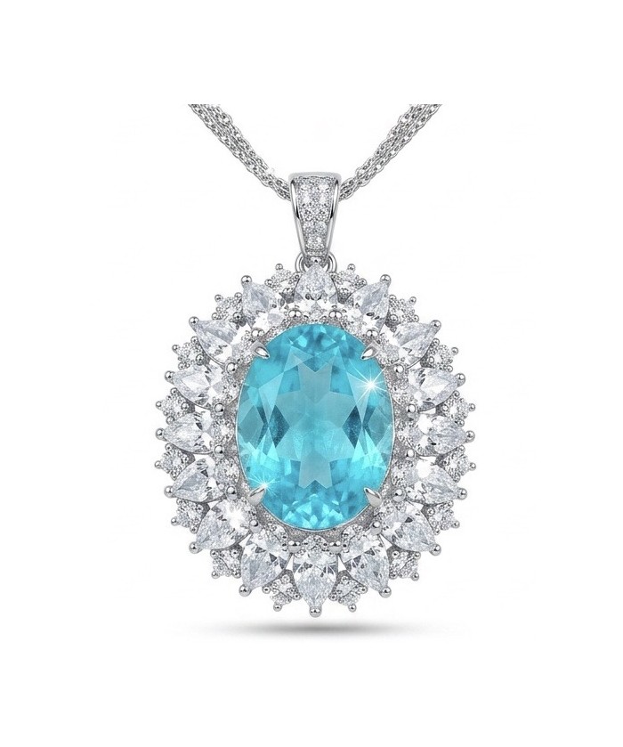 Brazilian's Briliance - oval cut 24.7 carat Paraiba Tourmaline .925 Sterling Silver handcrafted necklace