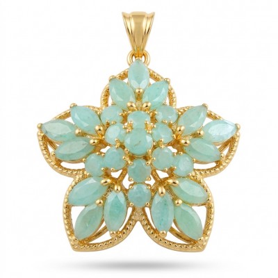 Floral design - authentic 25.5 carat Colombian Emerald 18K Gold over .925 Sterling Silver handcrafted Pendant
