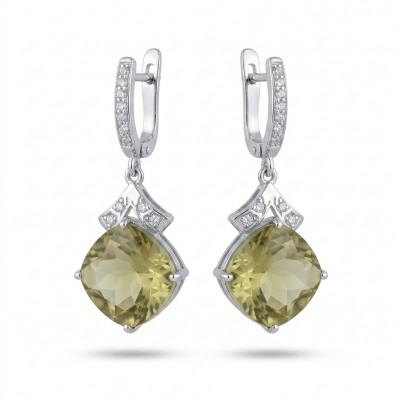 Giovanna 14.5 carat Champagne Smoky Topaz Rhodium over .925 Sterling Silver handmade Statement Earrings