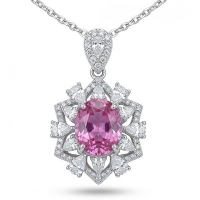 Isabella - delicate 6.7 carat Bubblegum Pink Sapphire .925 Sterling Silver handcrafted Statement Necklace