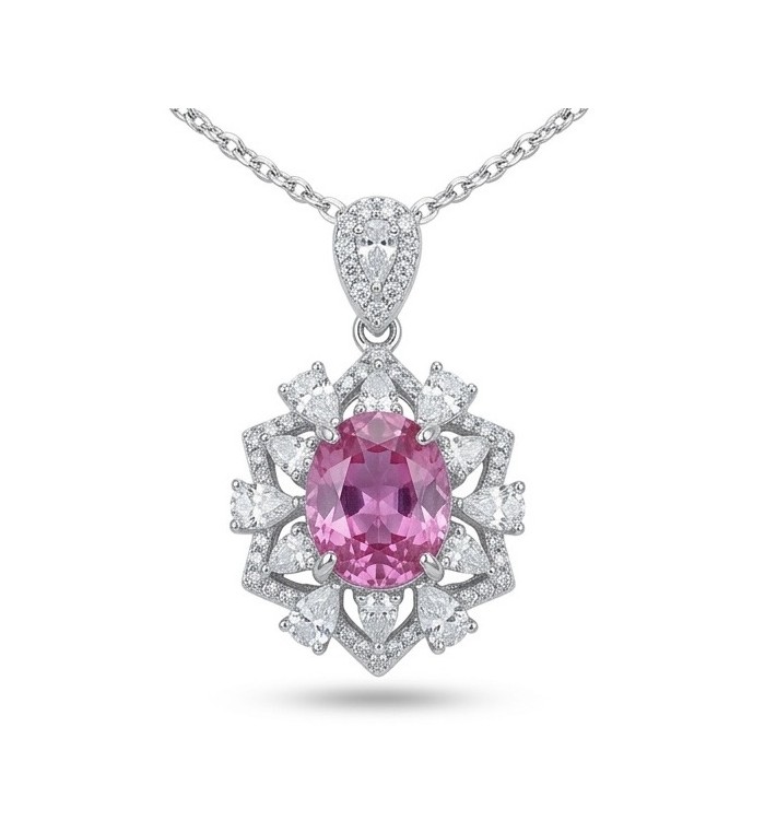 Isabella - delicate 6.7 carat Bubblegum Pink Sapphire .925 Sterling Silver handcrafted Statement Necklace