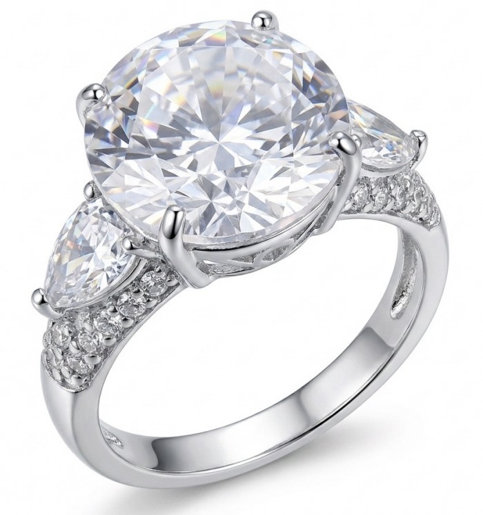 Perfection Round cut 11.2 carat White Topaz rhodium over .925 Silver handcrafted Cocktail Ring s. 7 1/4
