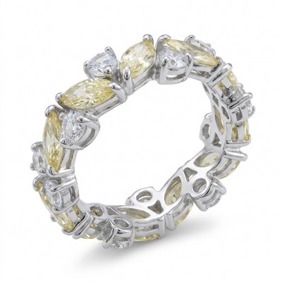9.5 carat yellow Sapphire rhodium over .925 Silver handcrafted Cocktail Ring s. 7 1/4