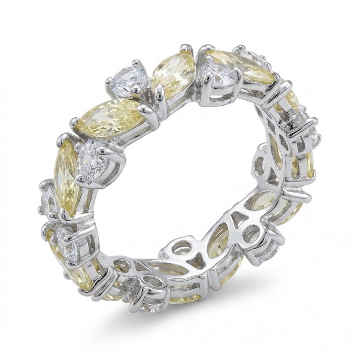 9.5 carat yellow Sapphire rhodium over .925 Silver handcrafted Cocktail Ring s. 7 1/4